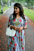 Grey & white floral printed 3 layered cotton kurti top