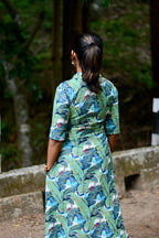 Green floral printed cotton collar kurti top