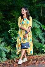 Yellow & white floral printed 3 layered cotton kurti top