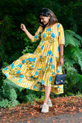 Yellow & white floral printed 3 layered cotton kurti top