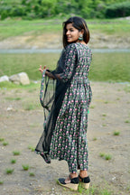 Black floral printed 3 piece kurti suit