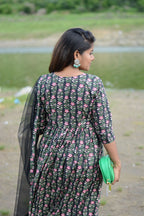 Black floral printed 3 piece kurti suit