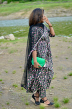 Black floral printed 3 piece kurti suit