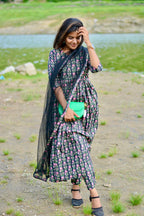 Black floral printed 3 piece kurti suit