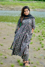 Black floral printed 3 piece kurti suit