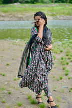 Black floral printed 3 piece kurti suit