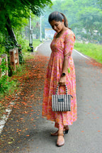 Pink floral printed cotton 2 piece kurti suit