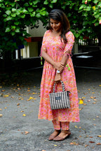 Pink floral printed cotton 2 piece kurti suit