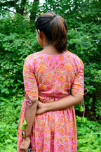 Pink floral printed cotton 2 piece kurti suit
