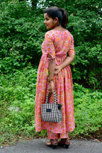 Pink floral printed cotton 2 piece kurti suit