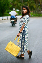 Blue & white floral printed cotton 2 piece kurti suit