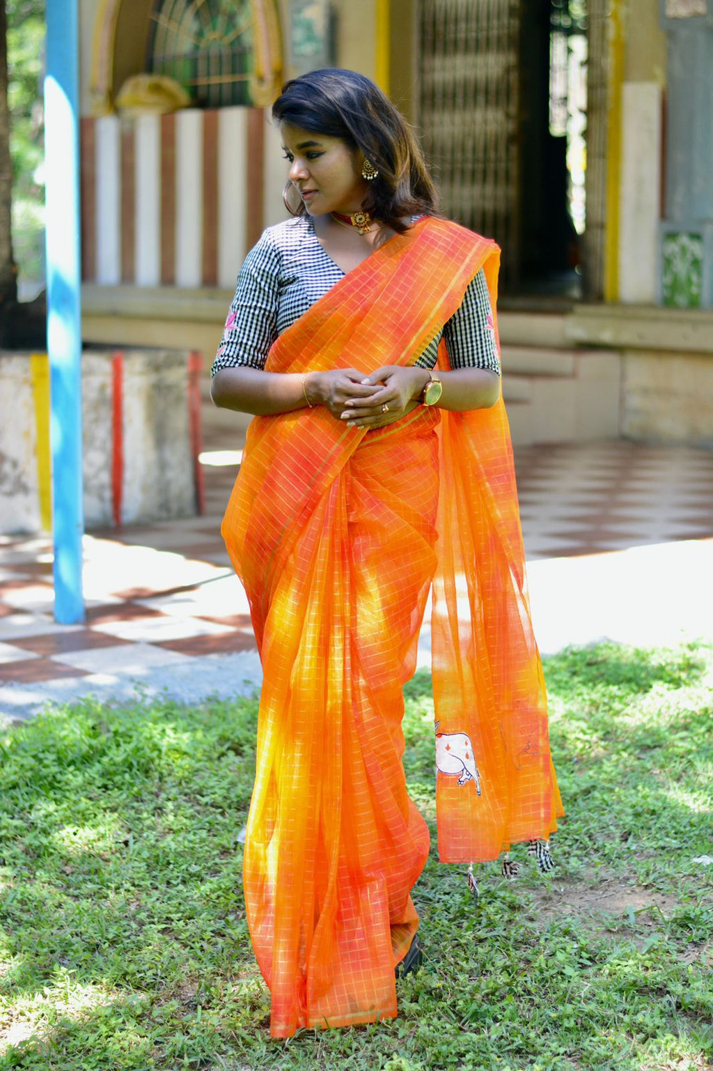 Pure jute silk cow embroidery blouse