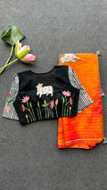 Multi organza checked saree with cow embroidery blouse