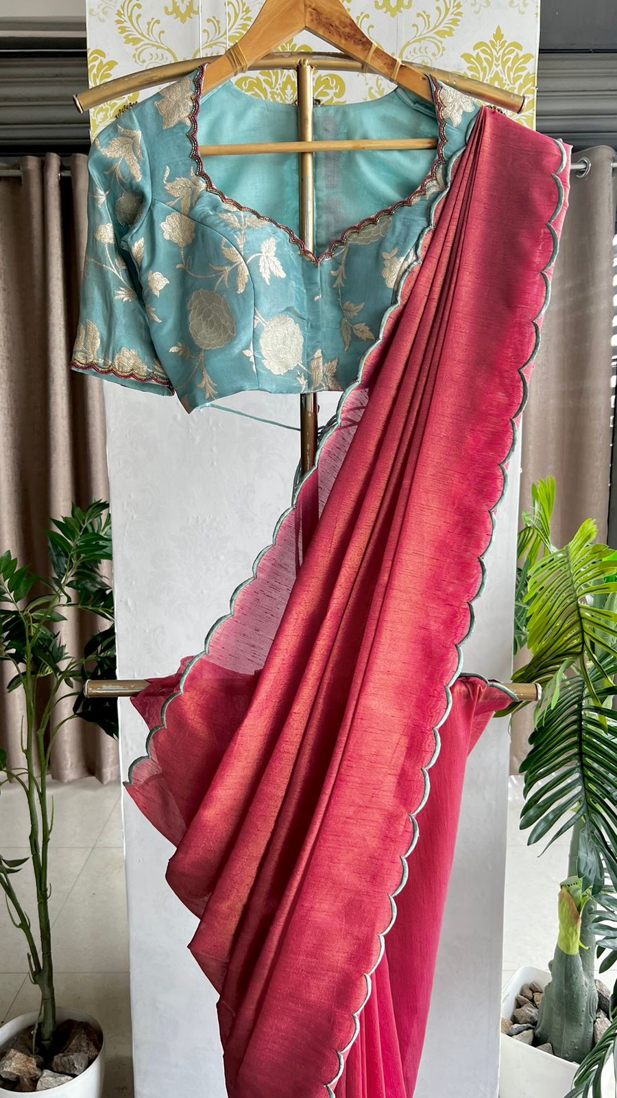 Blue tissue banarasi hand worked blouse (Only blouse)