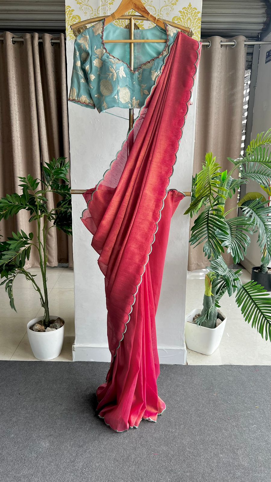 Blue tissue banarasi hand worked blouse (Only blouse)