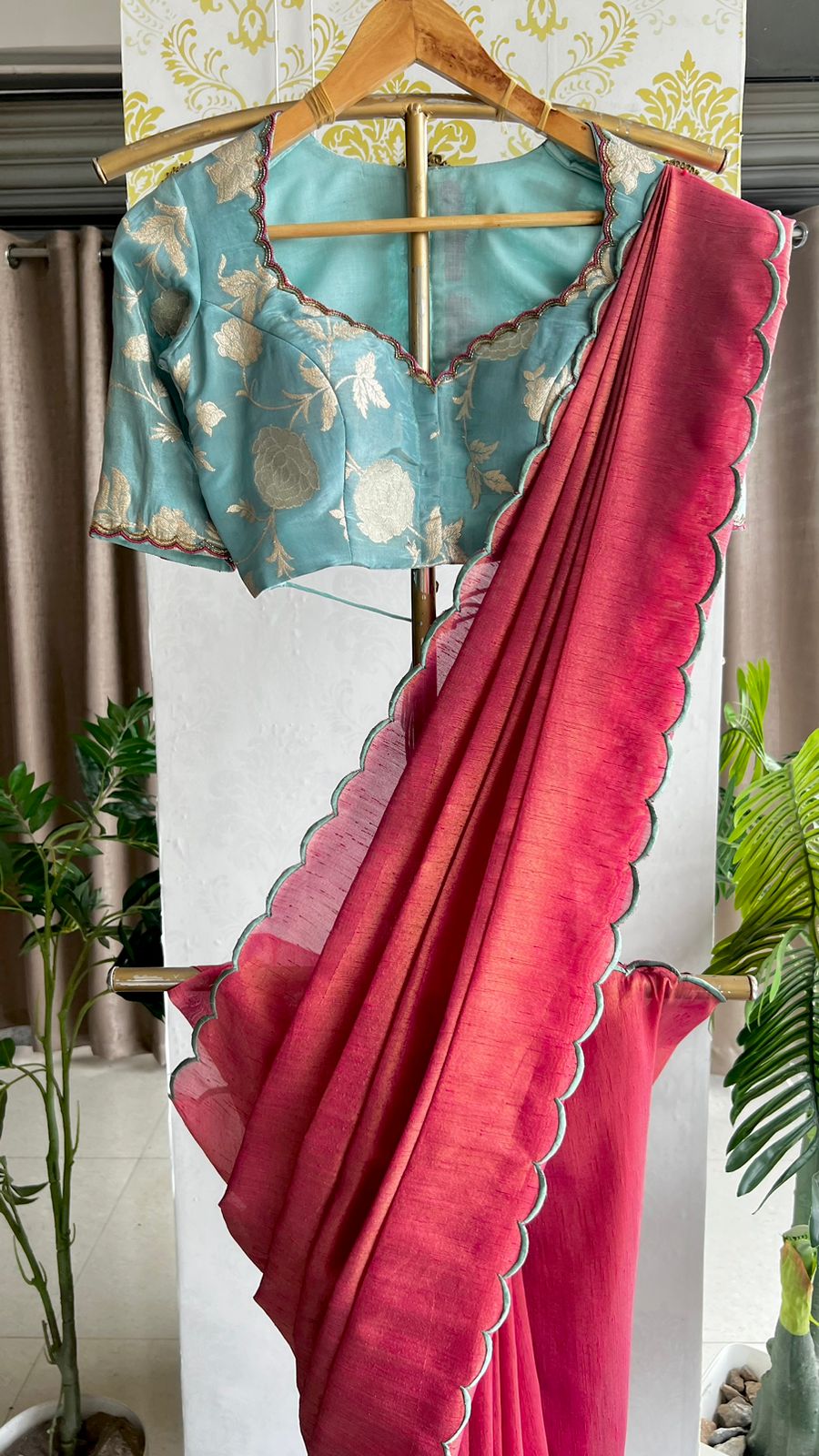 Blue tissue banarasi hand worked blouse (Only blouse)