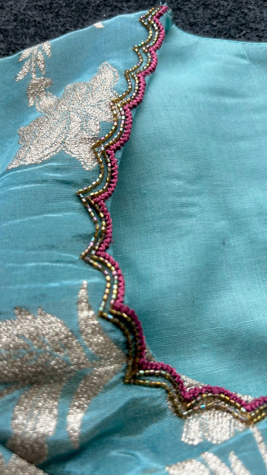 Blue tissue banarasi hand worked blouse (Only blouse)