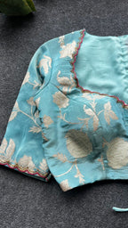 Blue tissue banarasi hand worked blouse (Only blouse)