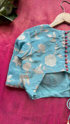 Blue tissue banarasi hand worked blouse (Only blouse)