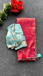 Blue tissue banarasi hand worked blouse (Only blouse)