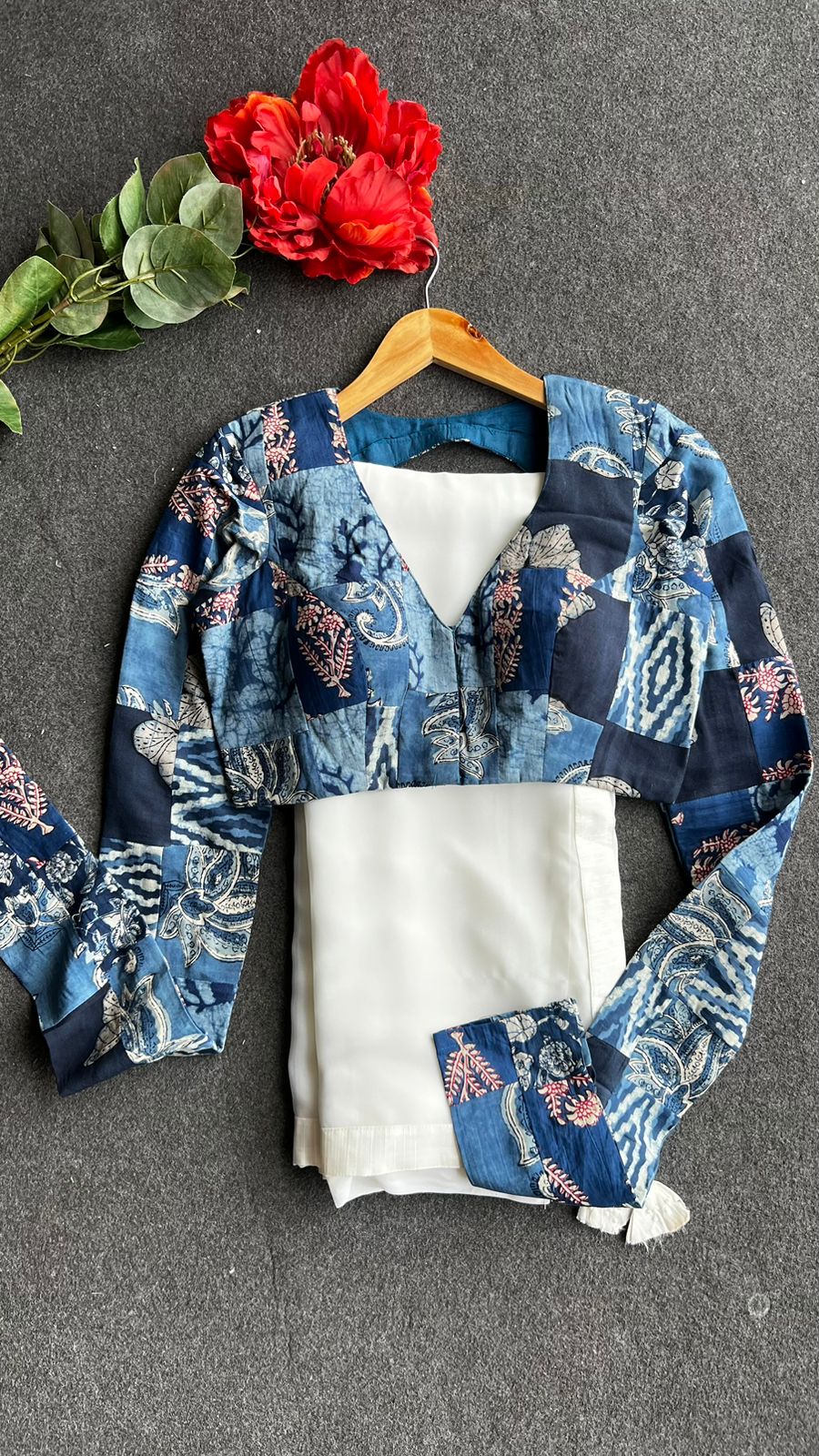 Blue cotton hand block printed blouse (only blouse)