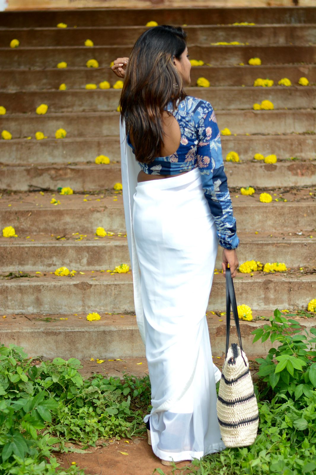 Blue cotton hand block printed blouse (only blouse)