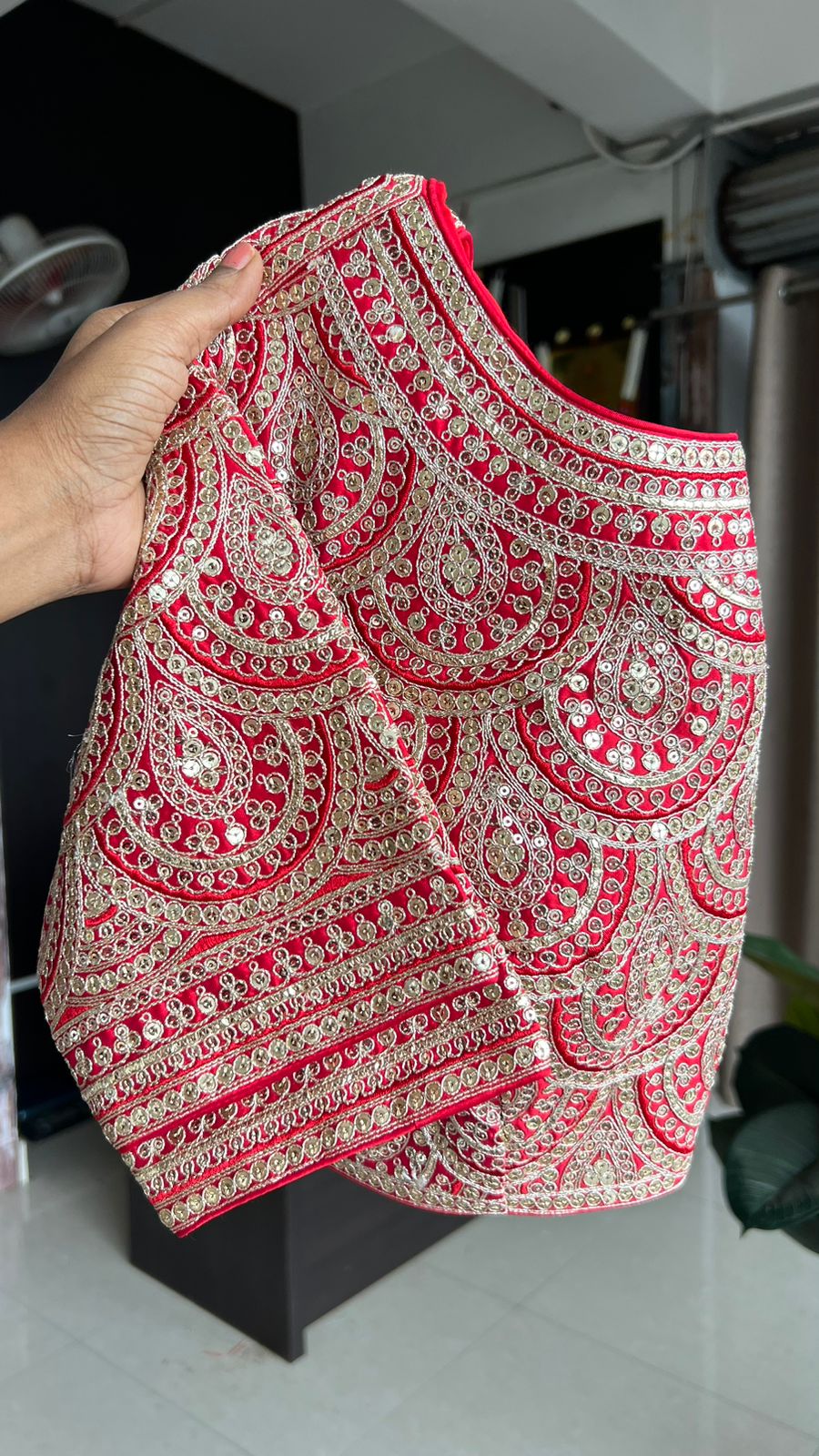 Grey silk saree with red heavy embroidery work blouse