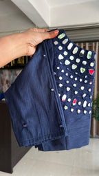 Navy blue silk original mirror work blouse (only blouse)