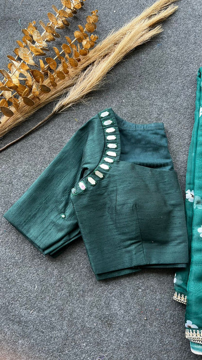 Bottle green original mirror work blouse ( only blouse)