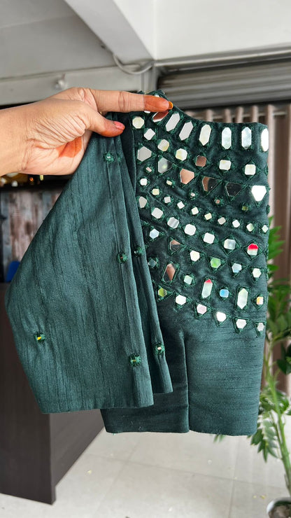 Bottle green original mirror work blouse ( only blouse)