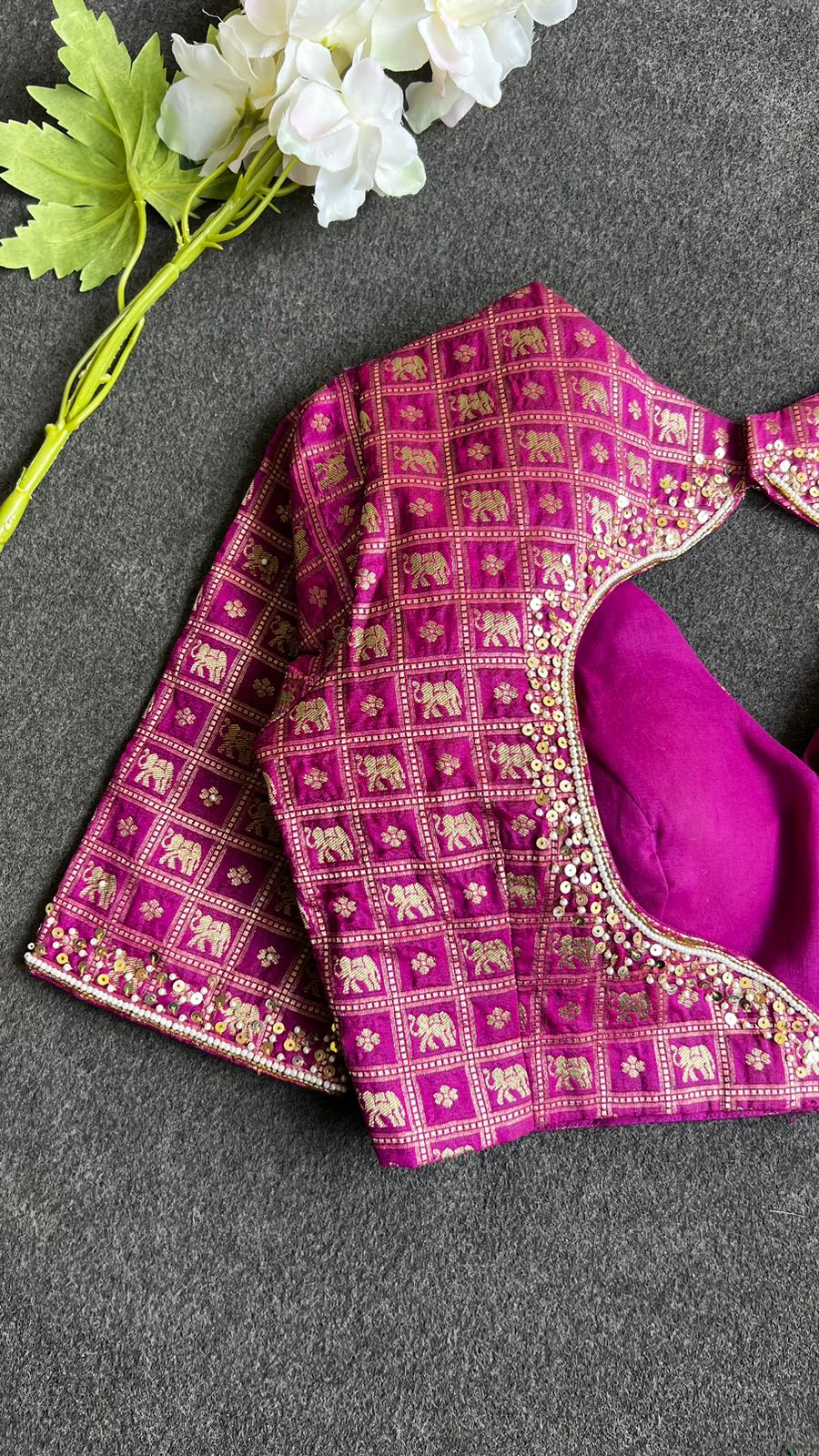 Cream soft jute saree with pink banarasi hand work blouse