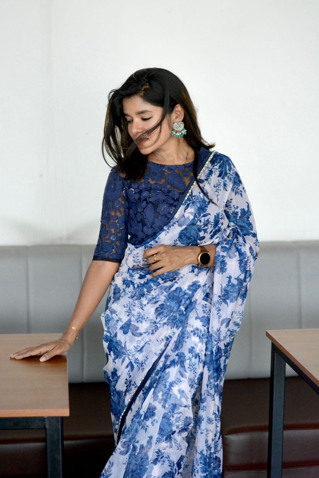 Blue thread embroidered blouse (only blouse)