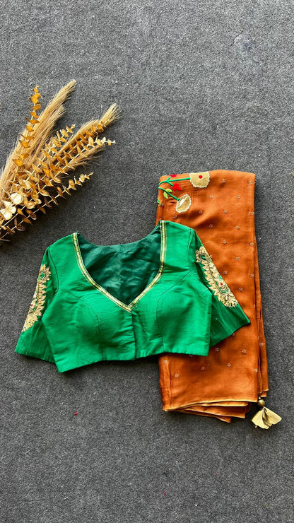 Green silk hand worked paisley blouse (only blouse )