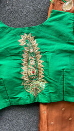 Green silk hand worked paisley blouse (only blouse )