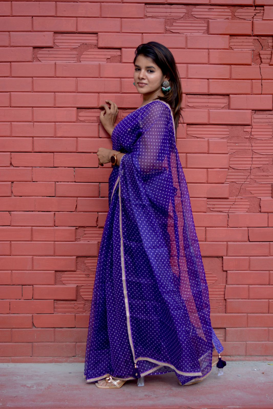 purple organza saree with purple velvet embroidered blouse