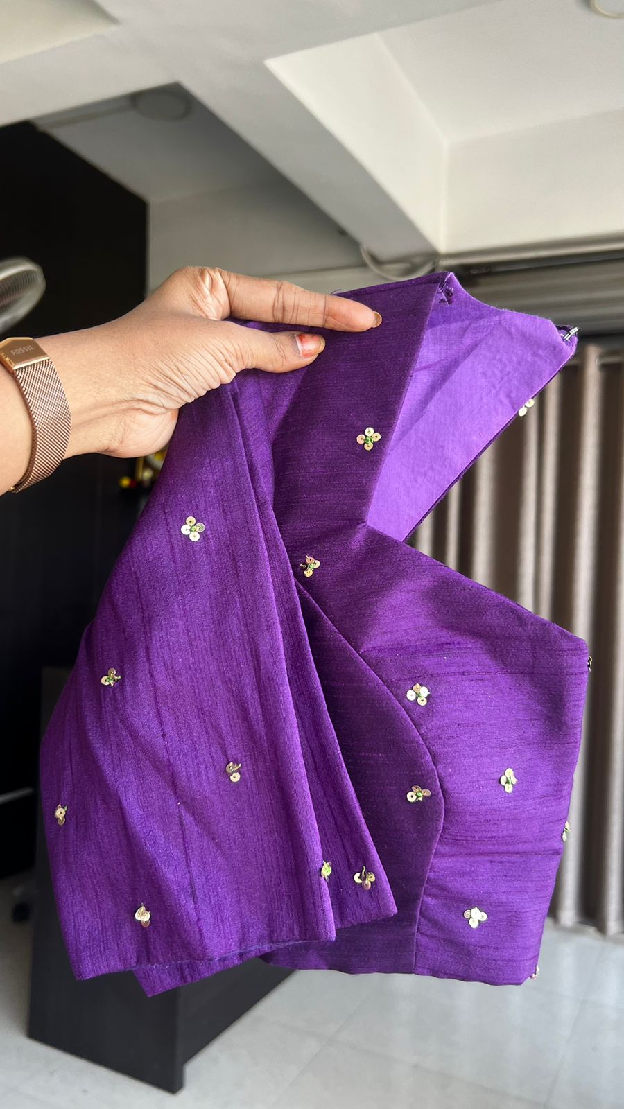 Pista green stripped tissue saree with purple hand worked blouse