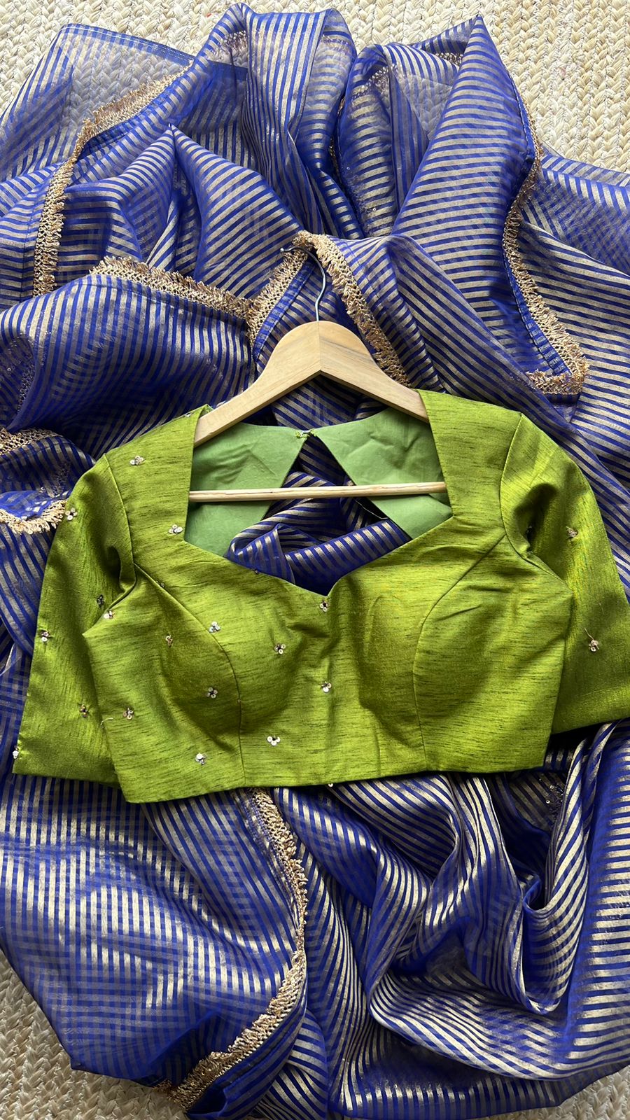 Green silk hand worked blouse (only blouse)