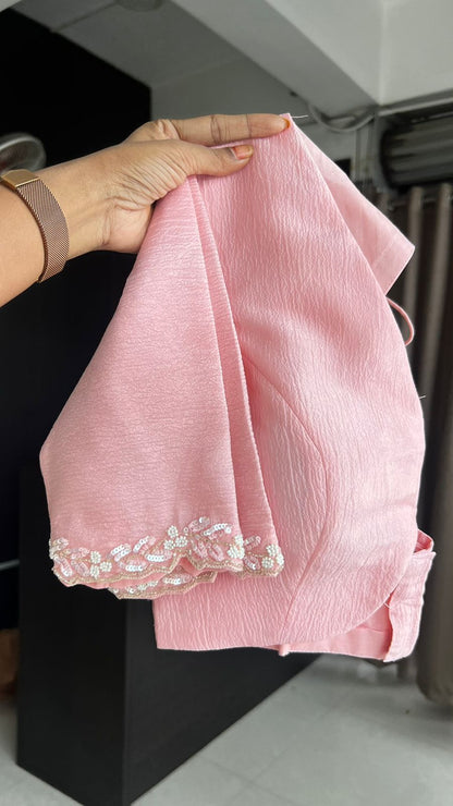 Pink crushed tissue saree with hand worked blouse