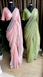 Green crushed tissue saree with hand worked blouse