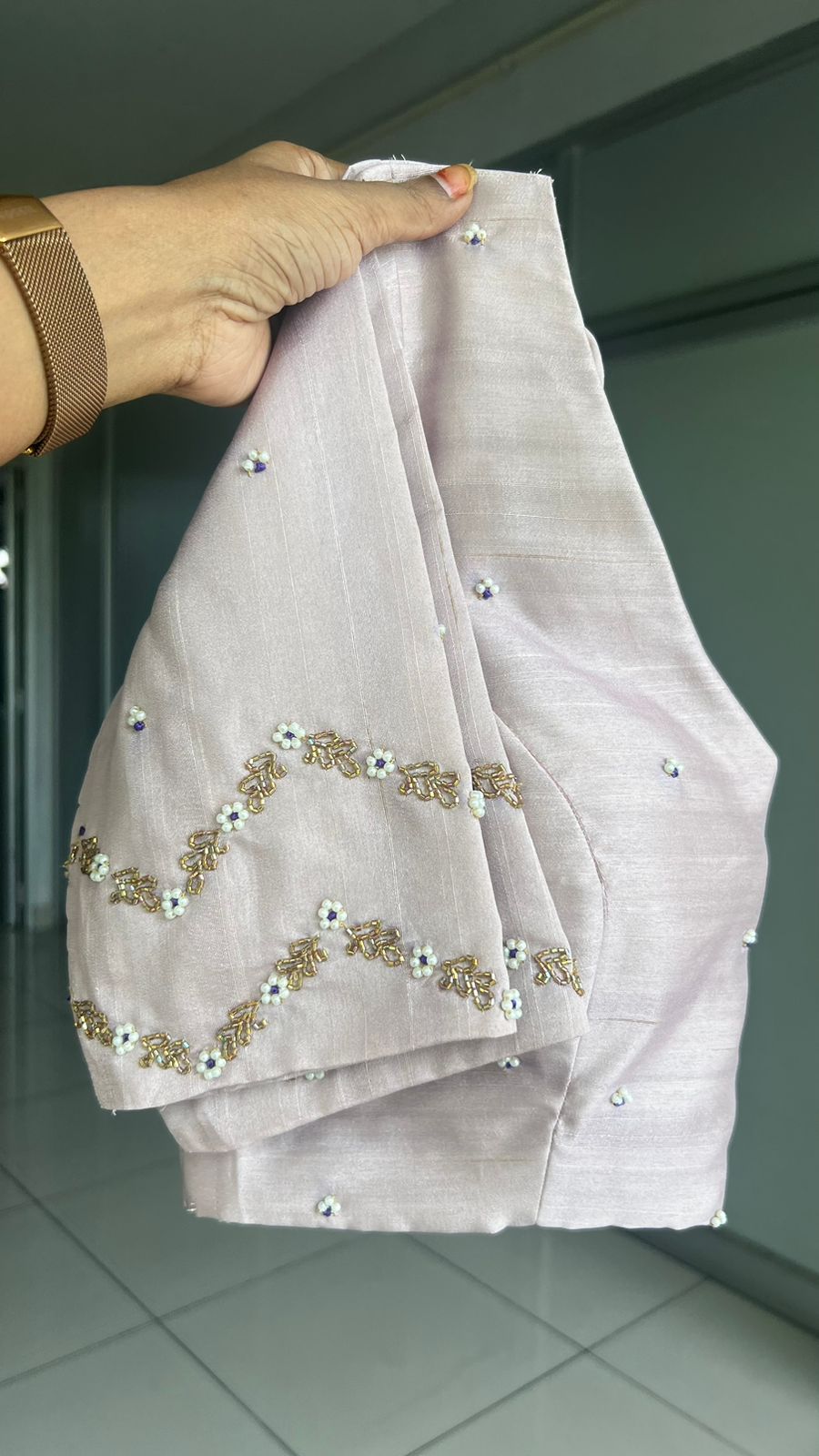 Purple cow tusser saree with  hand worked blouse