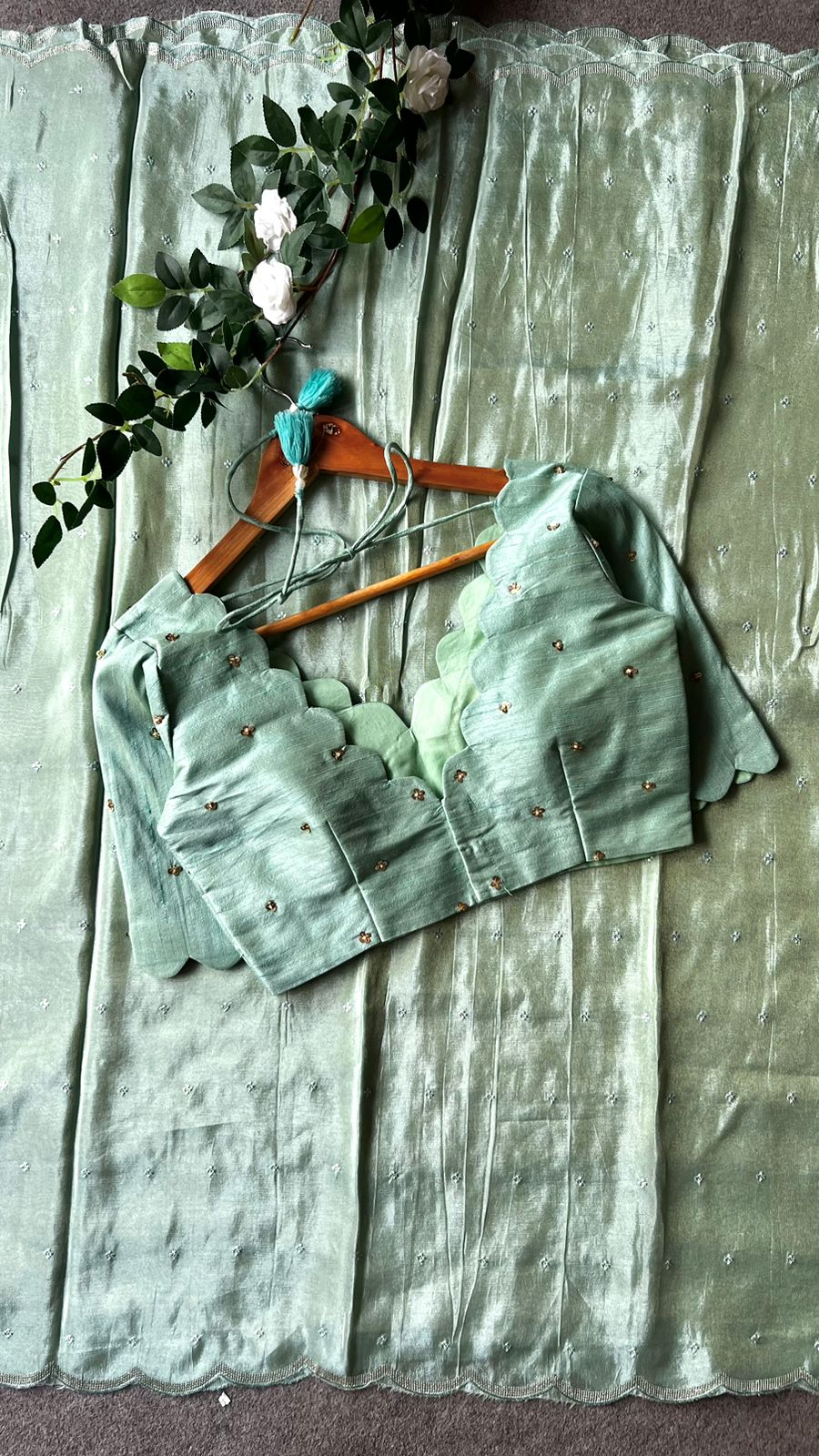 Cyan blue hand worked blouse (only blouse)