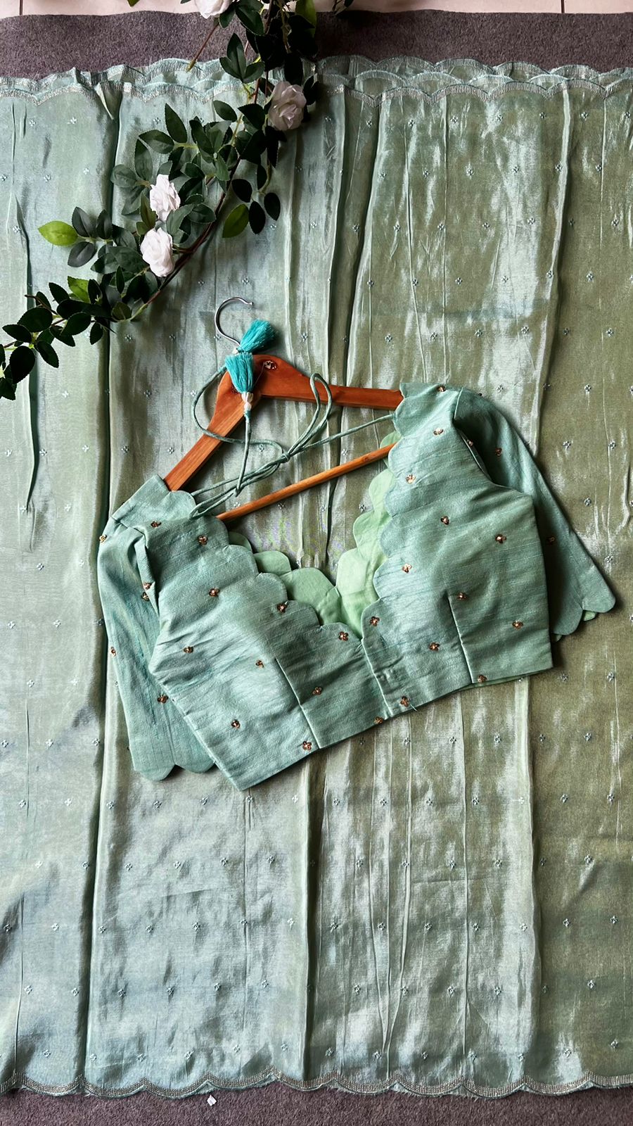 Cyan blue hand worked blouse (only blouse)