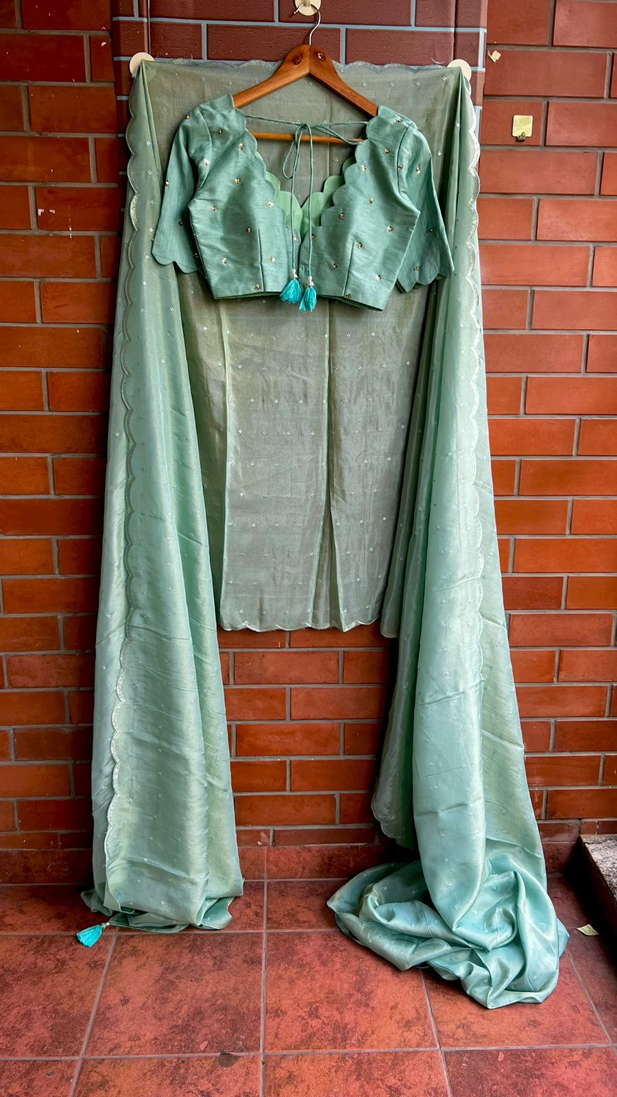 Cyan blue hand worked blouse (only blouse)
