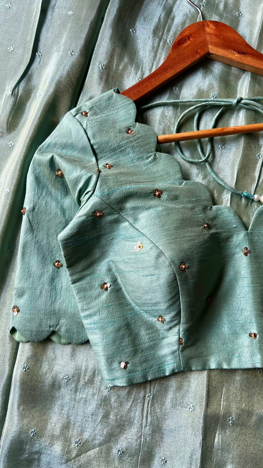 Cyan blue hand worked blouse (only blouse)