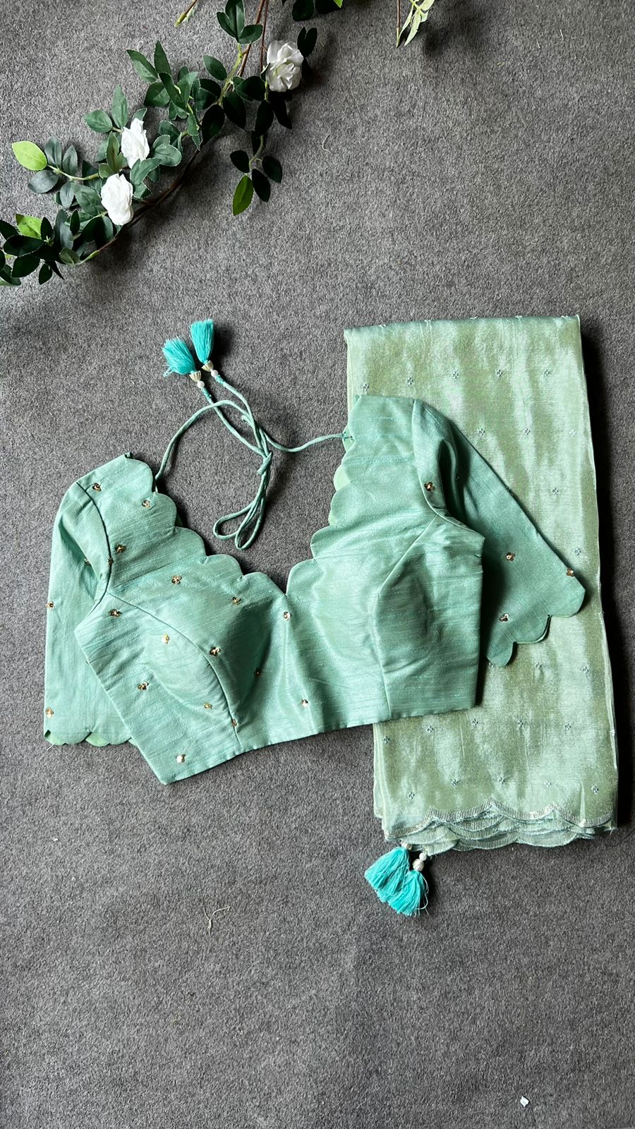 Cyan blue hand worked blouse (only blouse)