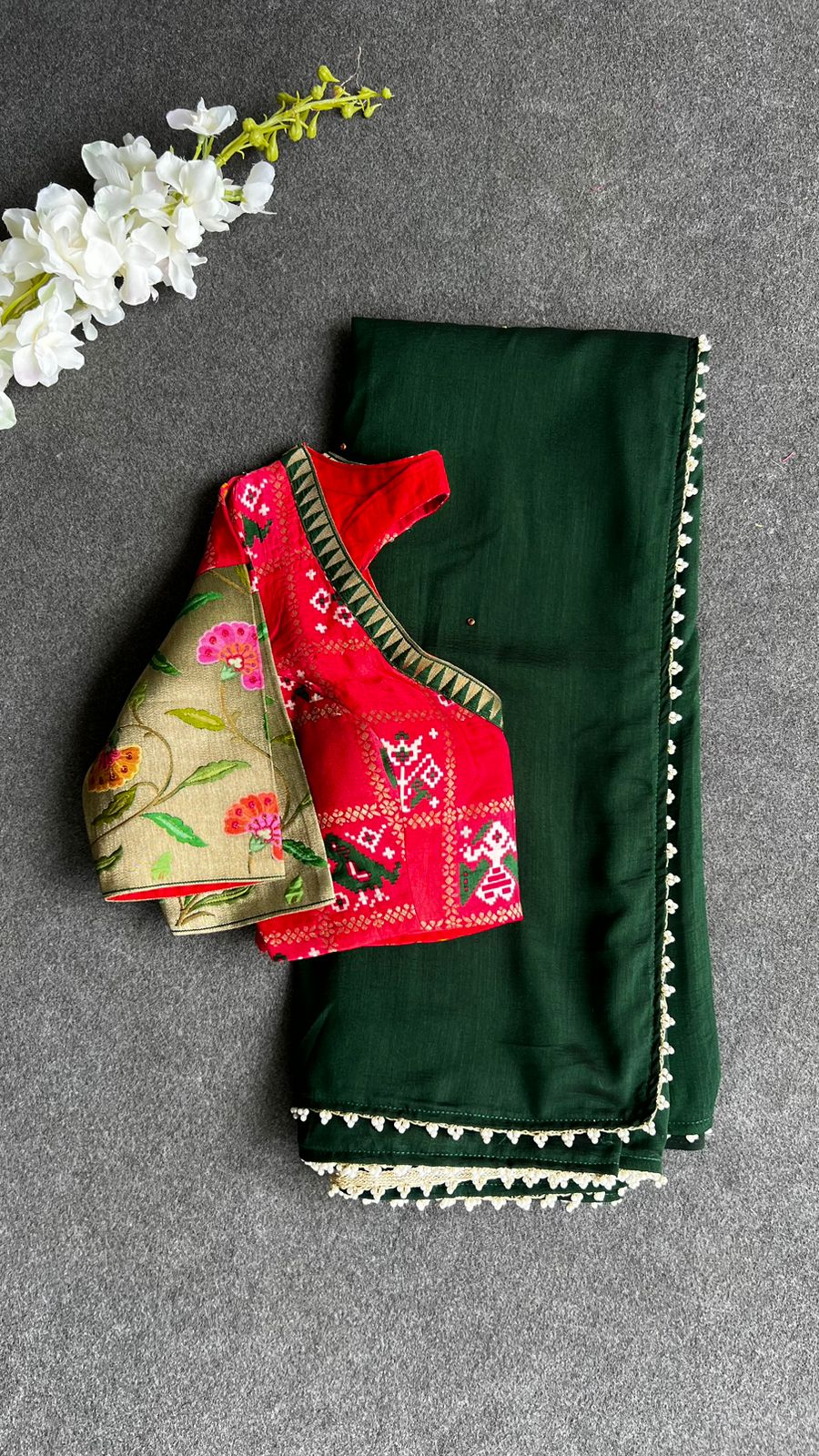 Bottle green vistara silk saree with banarasi blouse