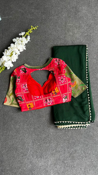 Bottle green vistara silk saree with banarasi blouse