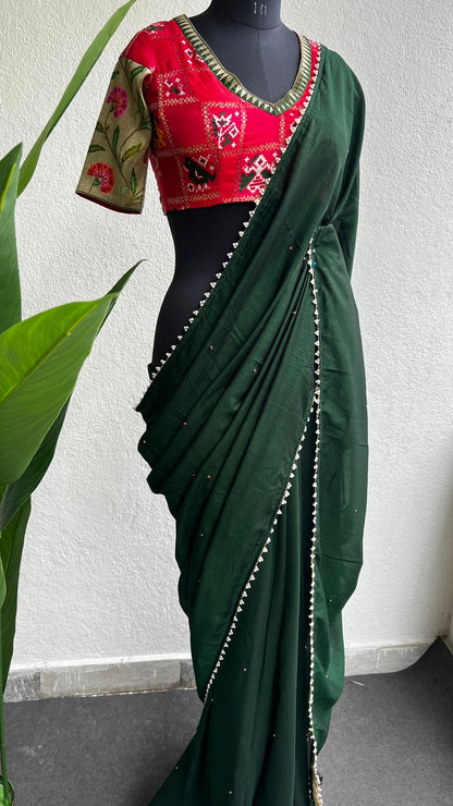 Bottle green vistara silk saree with banarasi blouse