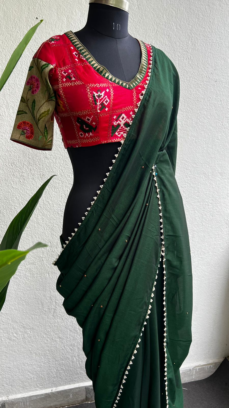 Bottle green vistara silk saree with banarasi blouse