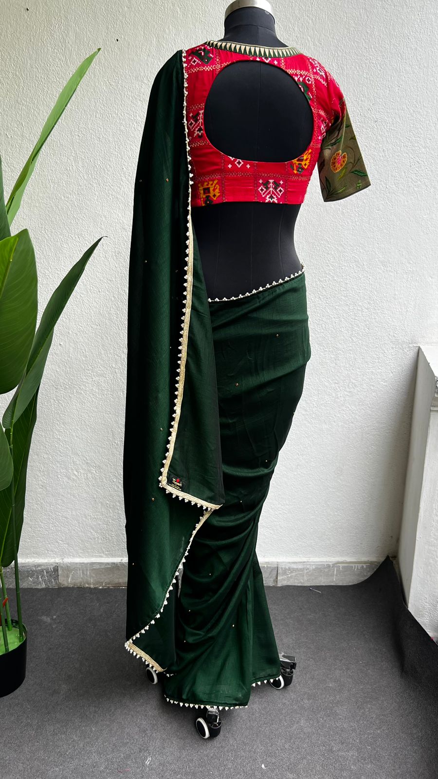 Bottle green vistara silk saree with banarasi blouse